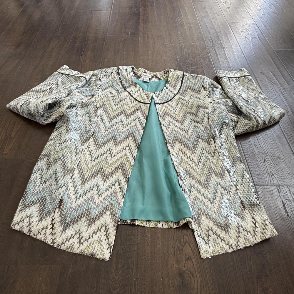 Chico's Jacket Womens 2 Large Multicolor Chevron Sequin Open Front Lined Holiday